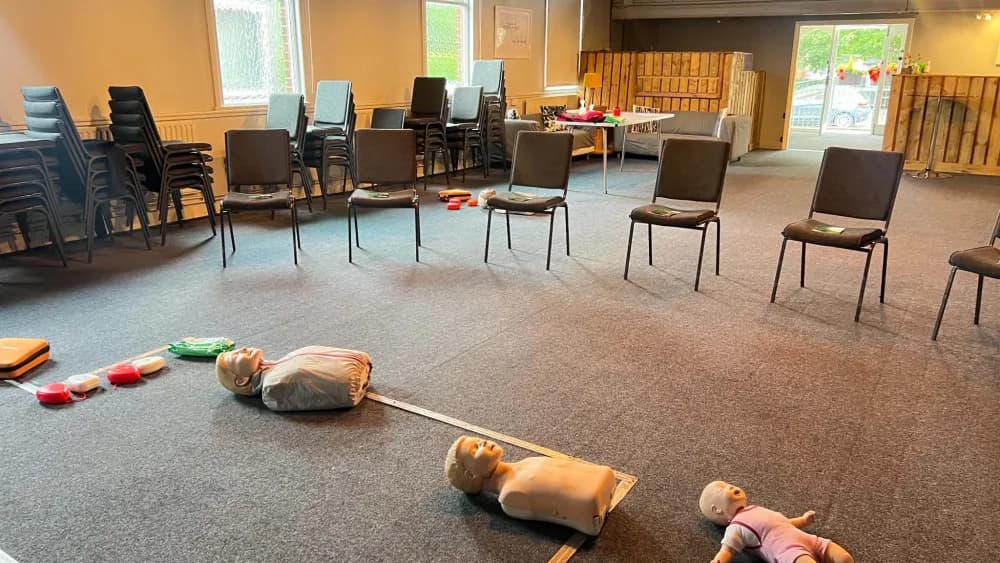 A training room set up with mannequins and equipment ready for a session